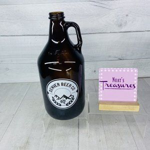 Denver Beer Co. Amber Brown Glass White Mountain 64oz Glass Moonshine Jug Bottle